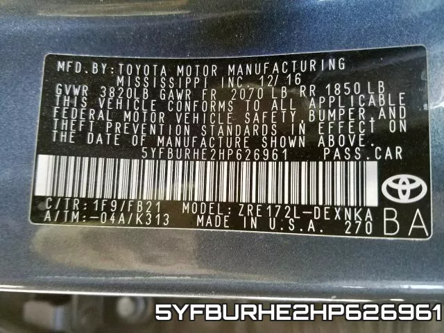 5YFBURHE2HP626961 фото 2