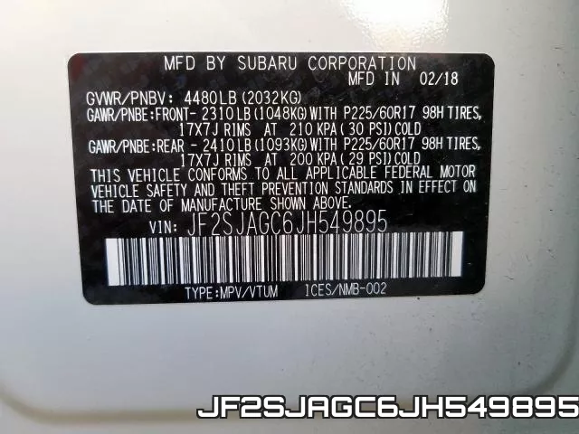 JF2SJAGC6JH549895 фото 2