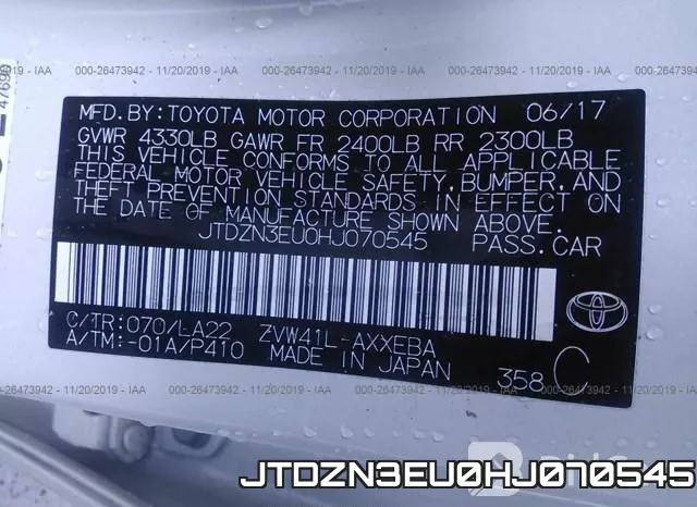 JTDZN3EU0HJ070545 фото 8