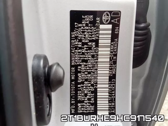 2T1BURHE9HC917540 фото 2
