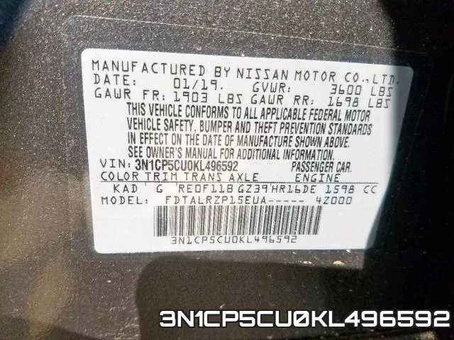 3N1CP5CU0KL496592 фото 2