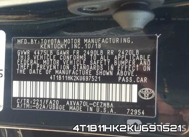 4T1B11HK2KU697521 фото 10