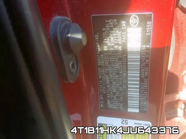 4T1B11HK4JU643376 фото 2
