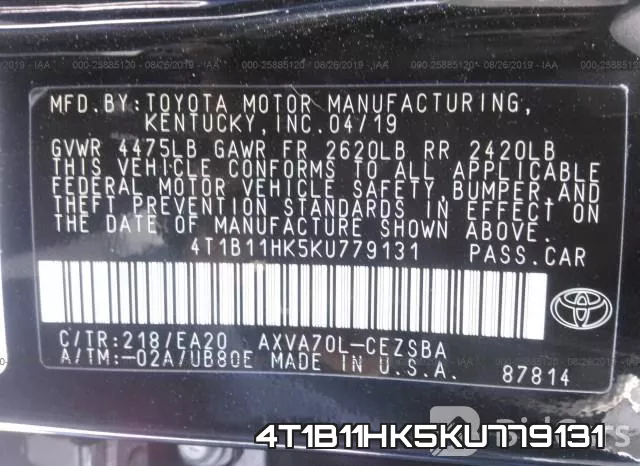 4T1B11HK5KU779131 фото 8