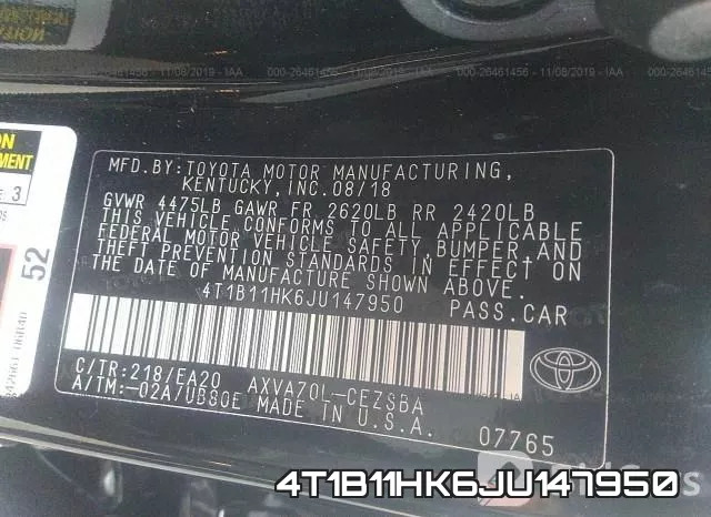 4T1B11HK6JU147950 фото 10