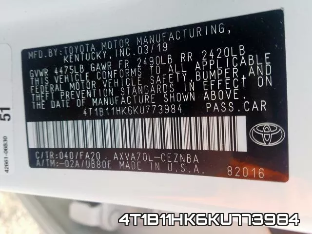 4T1B11HK6KU773984 фото 2