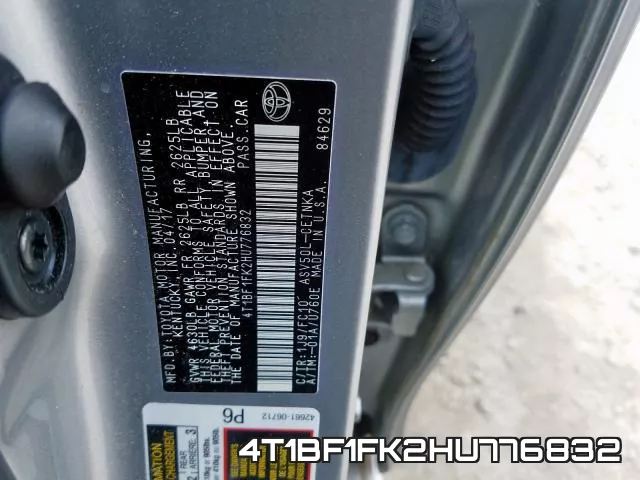 4T1BF1FK2HU776832 фото 2