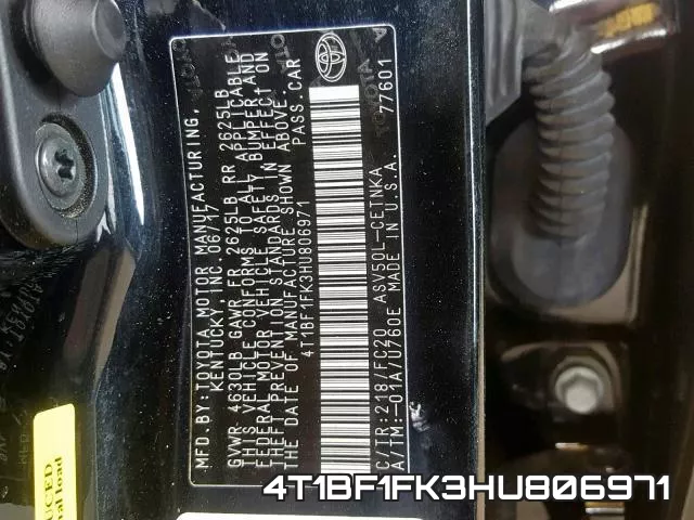 4T1BF1FK3HU806971 фото 2