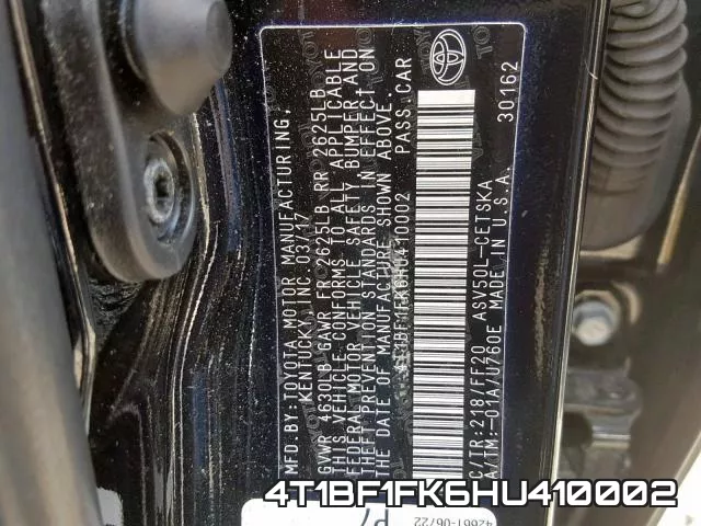 4T1BF1FK6HU410002 фото 2