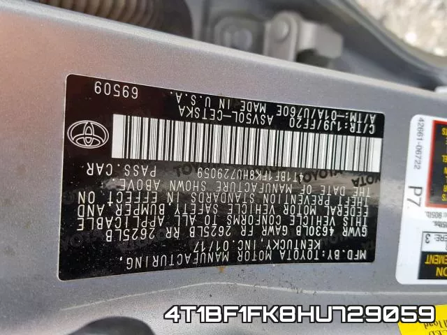 4T1BF1FK8HU729059 фото 2