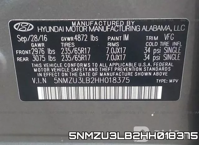 5NMZU3LB2HH018375 фото 8