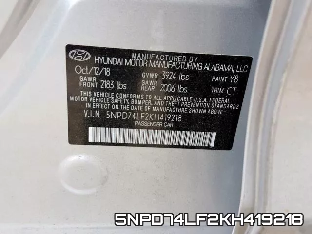 5NPD74LF2KH419218 фото 2