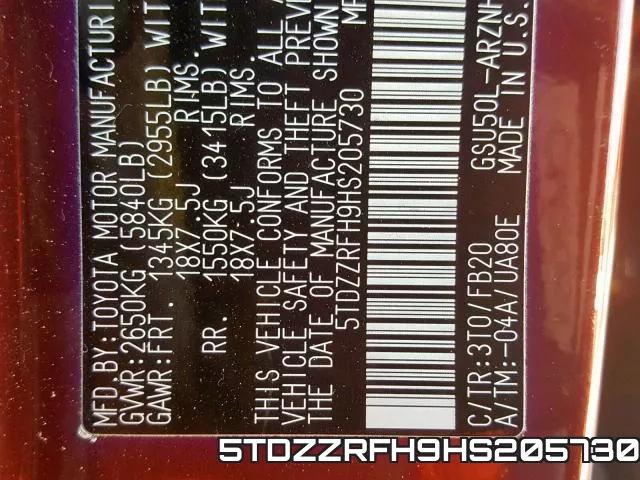 5TDZZRFH9HS205730 фото 2