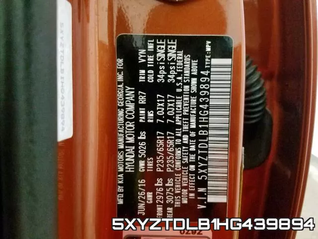 5XYZTDLB1HG439894 фото 2