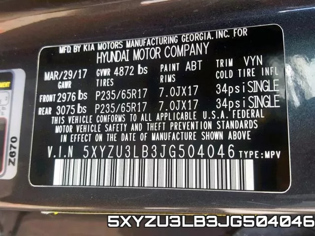 5XYZU3LB3JG504046 фото 2