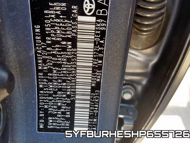 5YFBURHE5HP655726 фото 2
