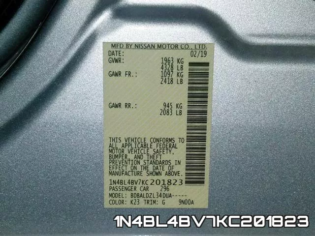1N4BL4BV7KC201823 фото 2