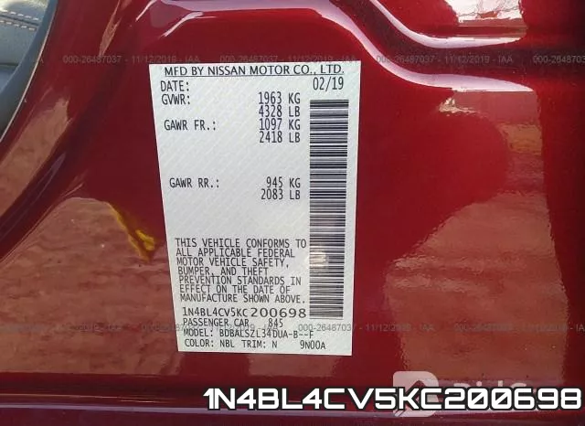 1N4BL4CV5KC200698 фото 10