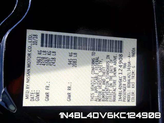 1N4BL4DV6KC124908 фото 2
