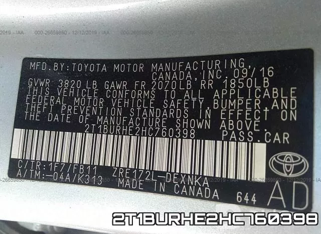 2T1BURHE2HC760398 фото 9