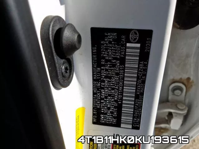 4T1B11HK0KU193615 фото 2