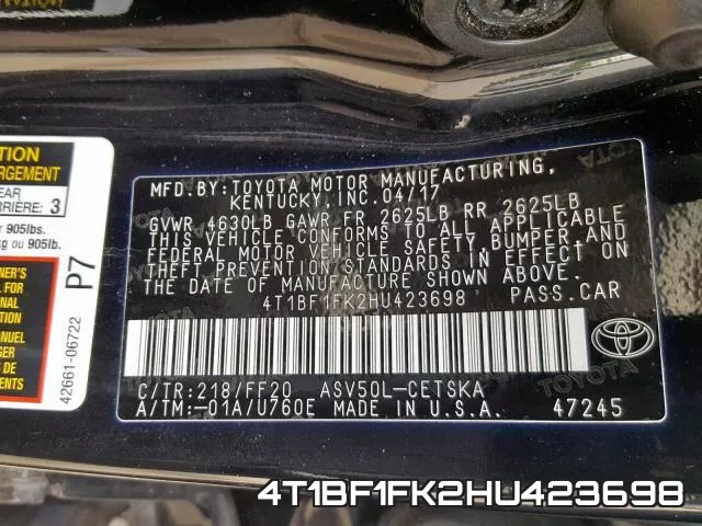 4T1BF1FK2HU423698 фото 2