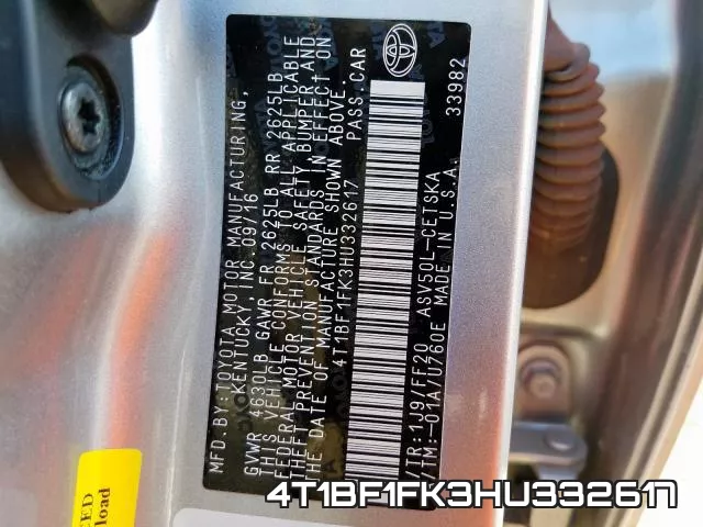 4T1BF1FK3HU332617 фото 2