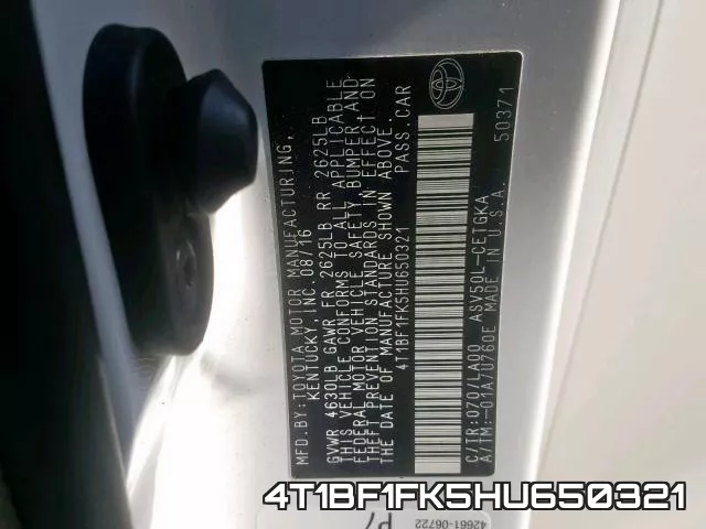 4T1BF1FK5HU650321 фото 2