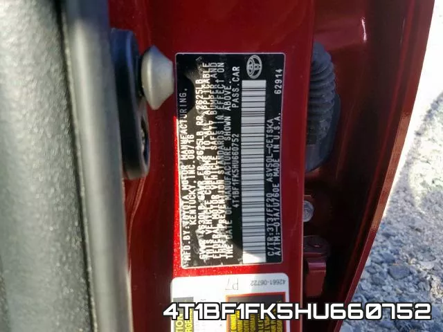 4T1BF1FK5HU660752 фото 2