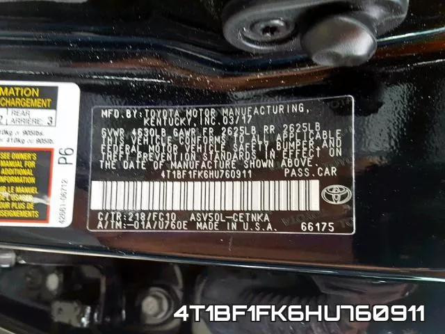4T1BF1FK6HU760911 фото 2