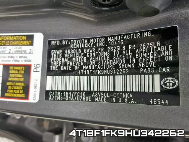 4T1BF1FK9HU342262 фото 2