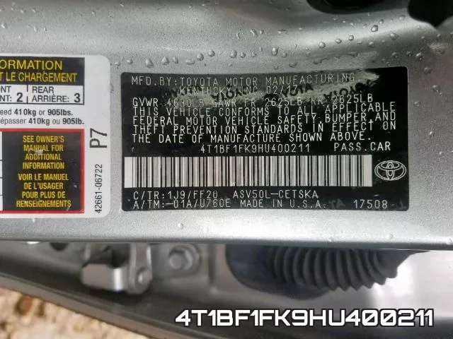 4T1BF1FK9HU400211 фото 2
