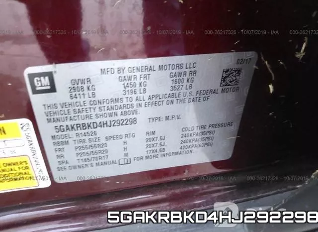 5GAKRBKD4HJ292298 фото 10
