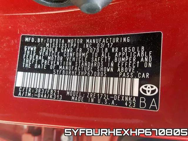 5YFBURHEXHP670805 фото 2
