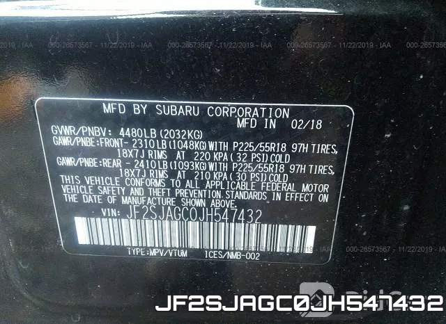 JF2SJAGC0JH547432 фото 9