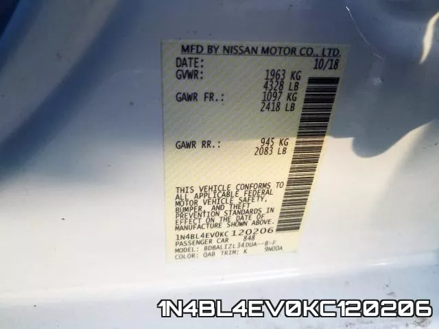 1N4BL4EV0KC120206 фото 2