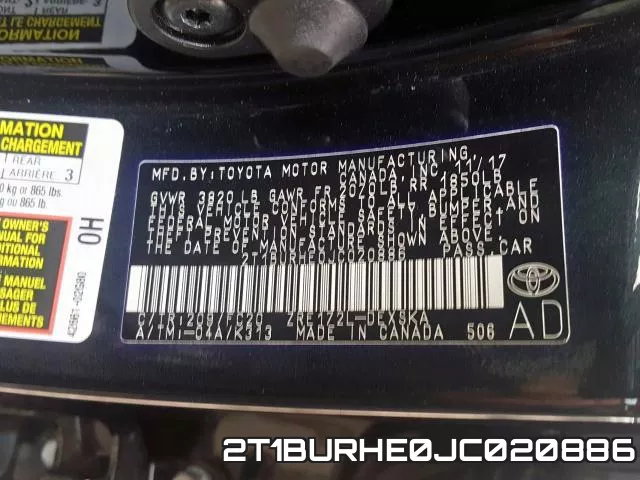 2T1BURHE0JC020886 фото 2