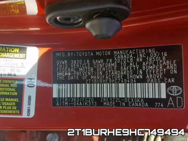 2T1BURHE9HC749494 фото 2