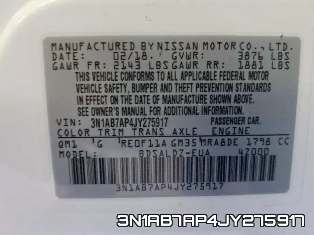 3N1AB7AP4JY275917 фото 2