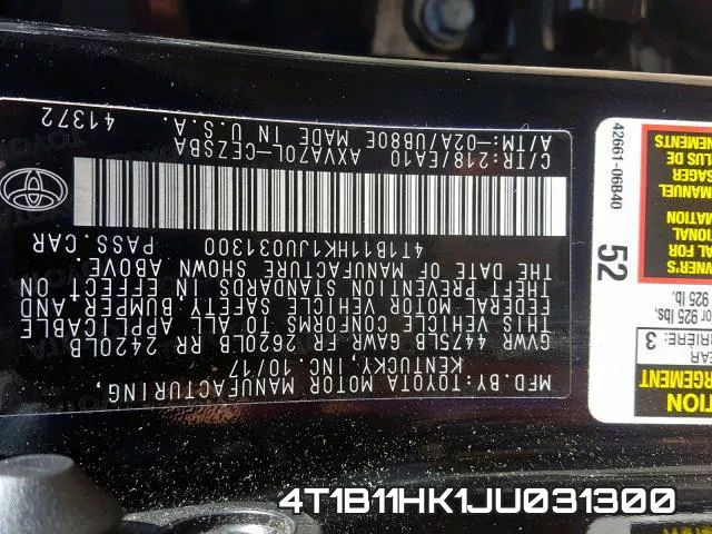 4T1B11HK1JU031300 фото 2