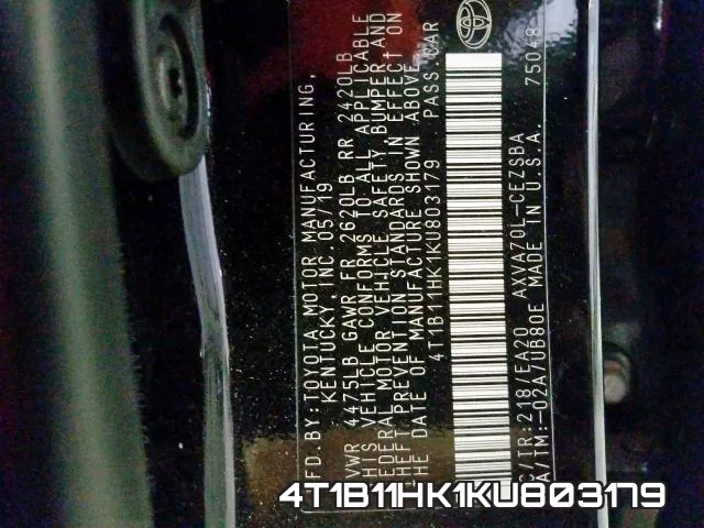 4T1B11HK1KU803179 фото 2