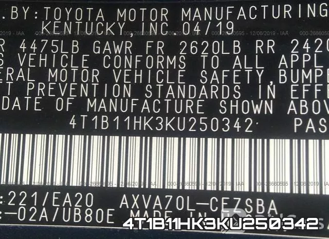 4T1B11HK3KU250342 фото 10