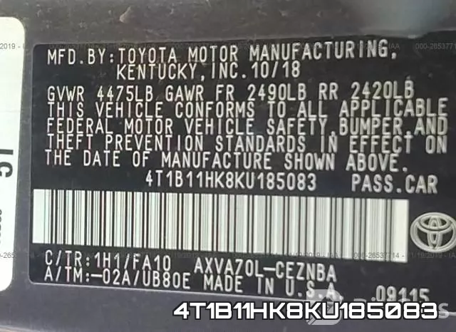 4T1B11HK8KU185083 фото 10