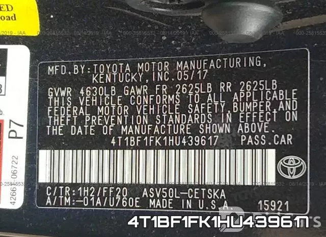 4T1BF1FK1HU439617 фото 8