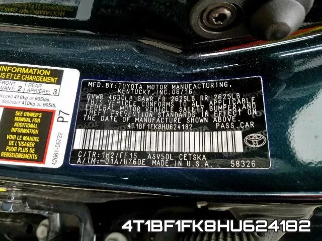 4T1BF1FK8HU624182 фото 2