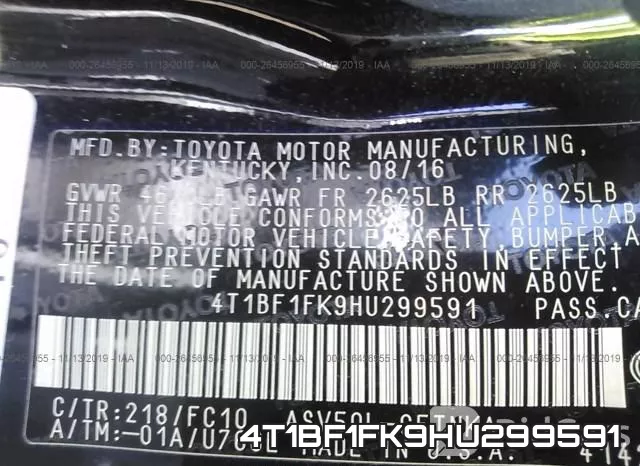 4T1BF1FK9HU299591 фото 10