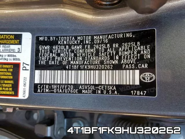 4T1BF1FK9HU320262 фото 2