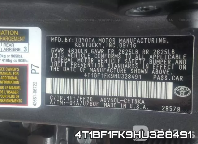 4T1BF1FK9HU328491 фото 10