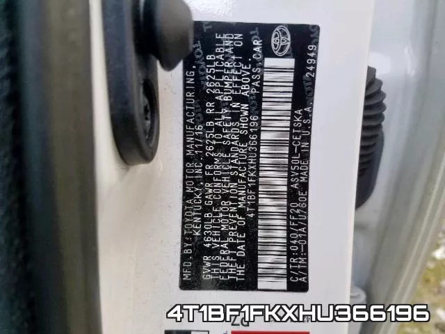 4T1BF1FKXHU366196 фото 2