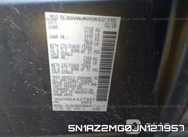 5N1AZ2MG0JN127957 фото 10